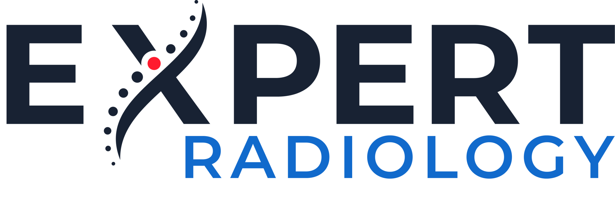 Expert Radiology logo with a DNA-helix motif between the dark blue 'EXPERT' text and the blue 'RADIOLOGY' wordmark.