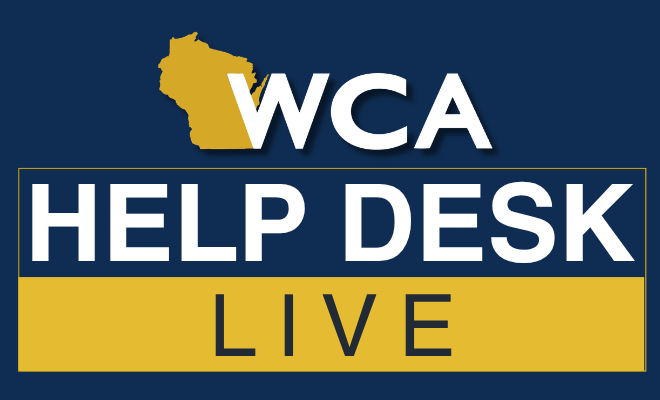 WCA Help Desk Live logo on a dark blue background with a gold California silhouette, 'WCA' and 'HELP DESK' in white and a gold 'LIVE' banner.